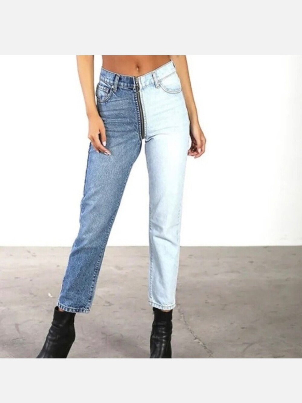 Revice Denim Two‎ Tone Split Zipper Fly Cropped Street Grunge Mom Jeans Size 28